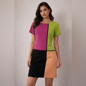 METROSTYLE Retro vintage color block dress